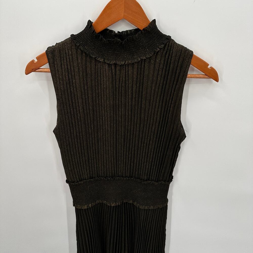 NANETTE LEPORE Black Gold Metallic Pleated High Neck Party Night Out Dress // 4 - Picture 3 of 14
